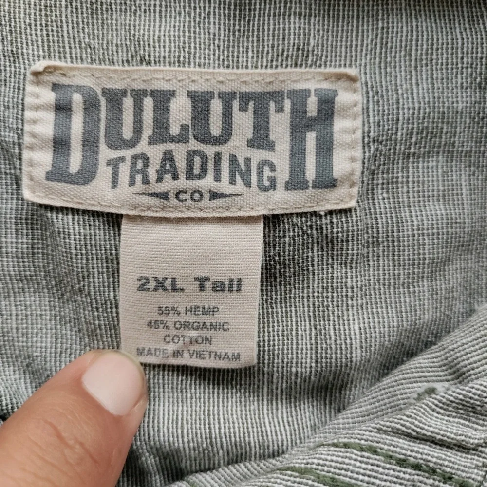 Duluth Trading‎ Co Mens 2XL Tall Grey Hemp Organic Cotton Button Down Shirt